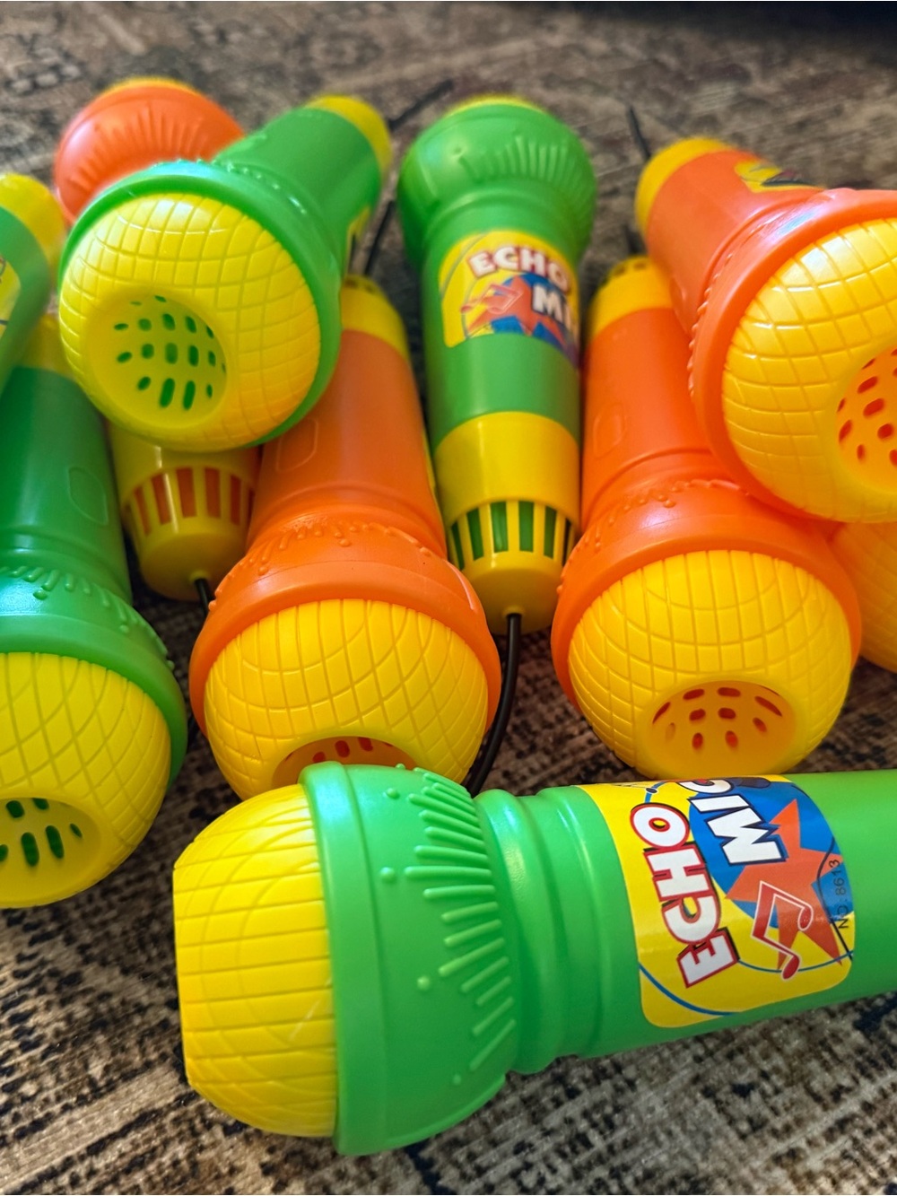 Set of 12 Toy Echo Microphone - Green & Orange for Birthday, Pool Parties etc.